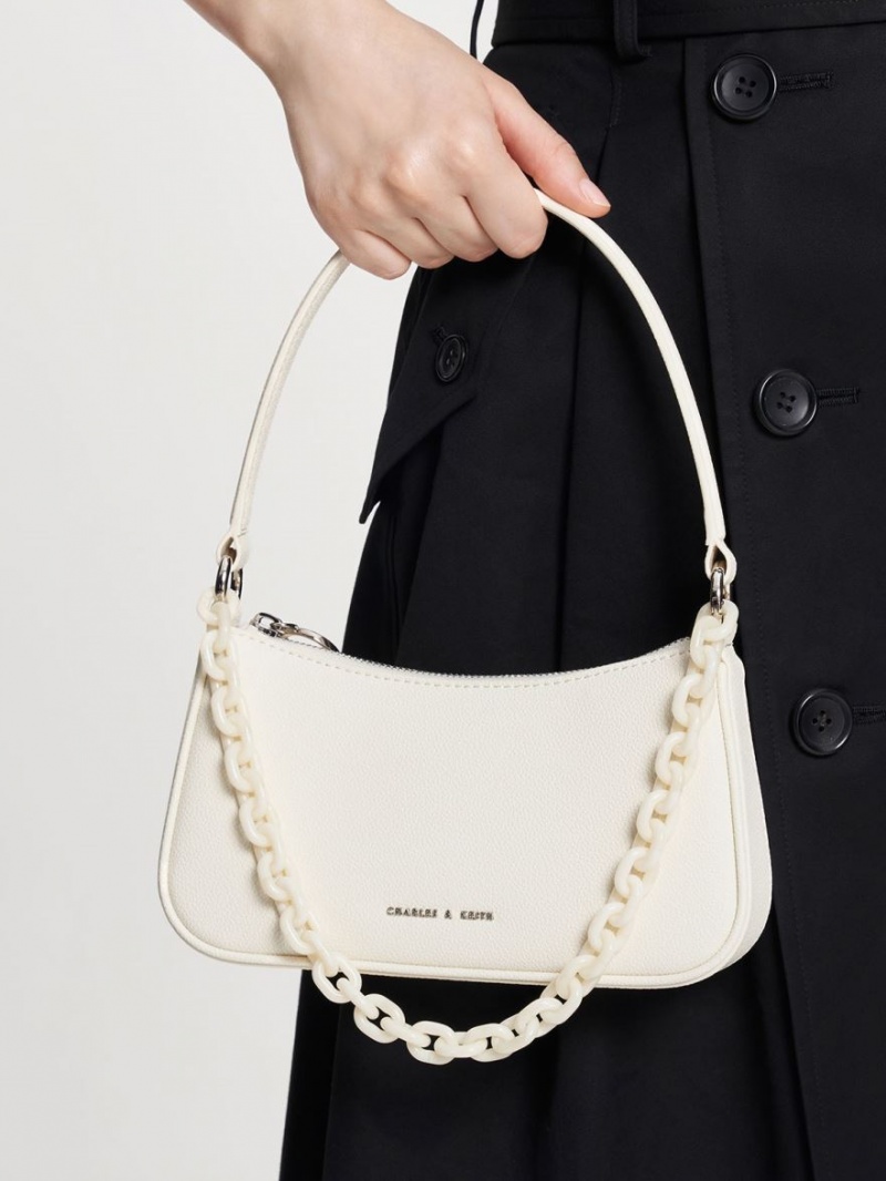τσάντεσ ώμου Charles And Keith Alcott Scarf Chain-Link κρέμα | 56209-EBXZ