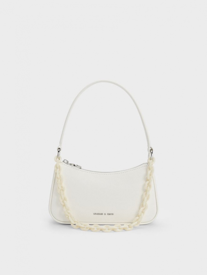 τσάντεσ ώμου Charles And Keith Alcott Scarf Chain-Link κρέμα | 56209-EBXZ