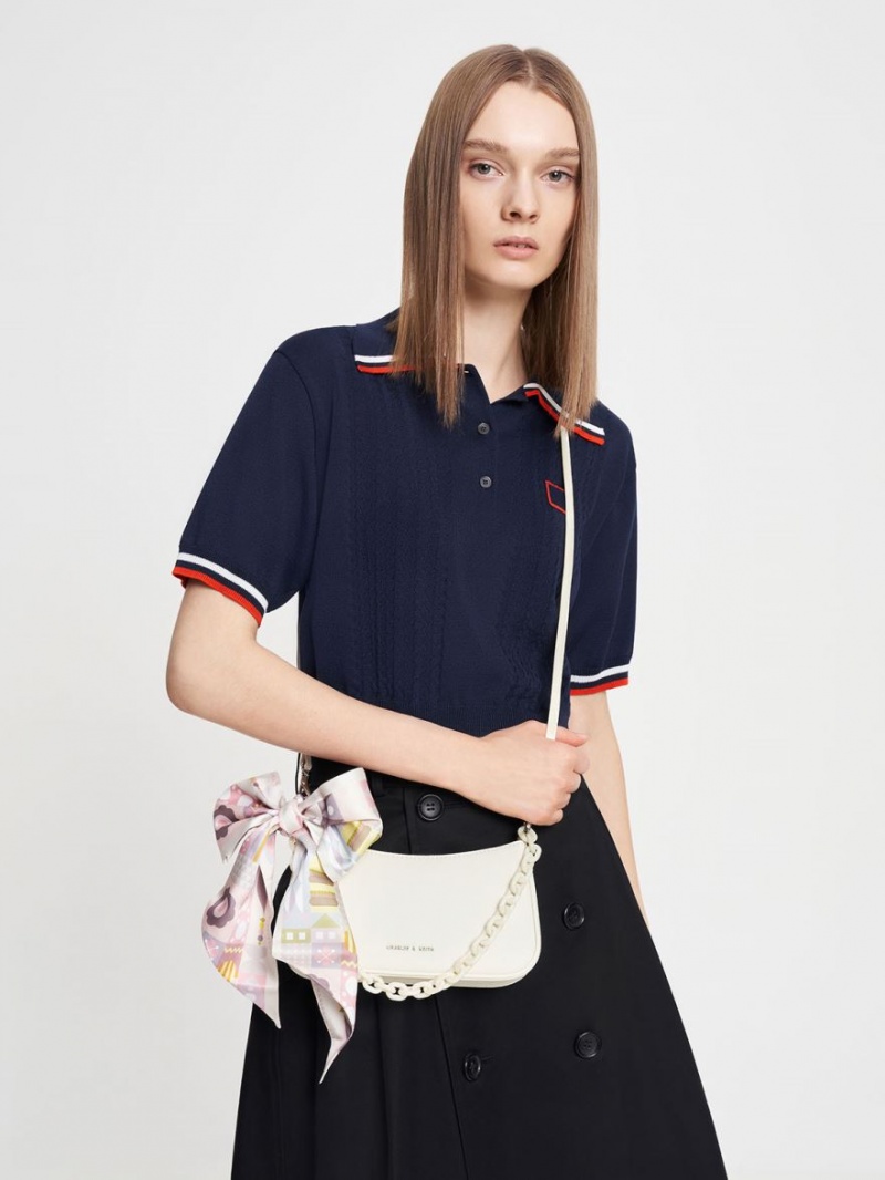 τσάντεσ ώμου Charles And Keith Alcott Scarf Chain-Link κρέμα | 56209-EBXZ