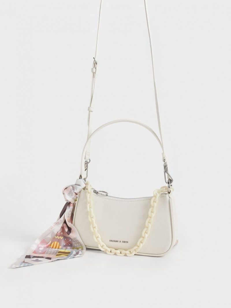 τσάντεσ ώμου Charles And Keith Alcott Scarf Chain-Link κρέμα | 56209-EBXZ