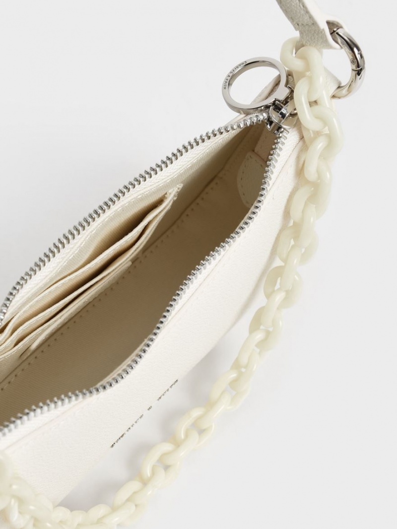 τσάντεσ ώμου Charles And Keith Alcott Scarf Chain-Link κρέμα | 56209-EBXZ