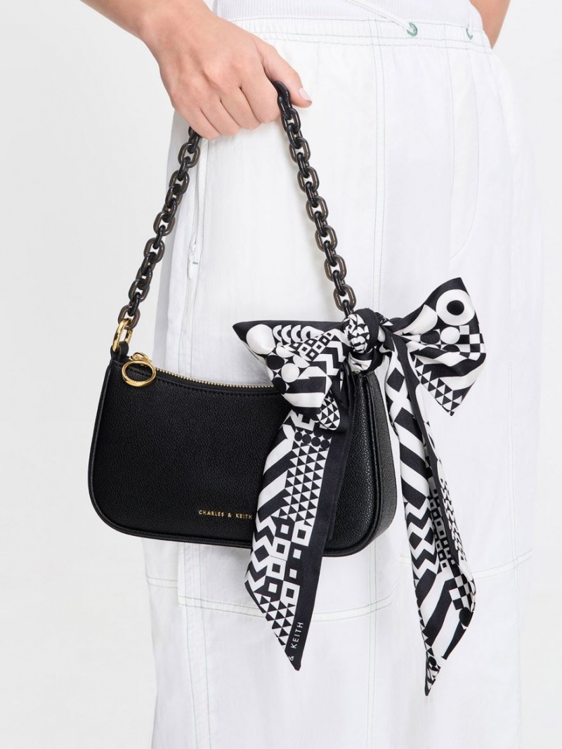 τσάντεσ ώμου Charles And Keith Alcott Scarf Chain-Link μαυρα | 39420-GDYC