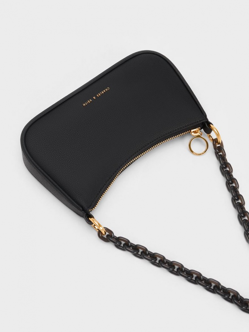 τσάντεσ ώμου Charles And Keith Alcott Scarf Chain-Link μαυρα | 39420-GDYC