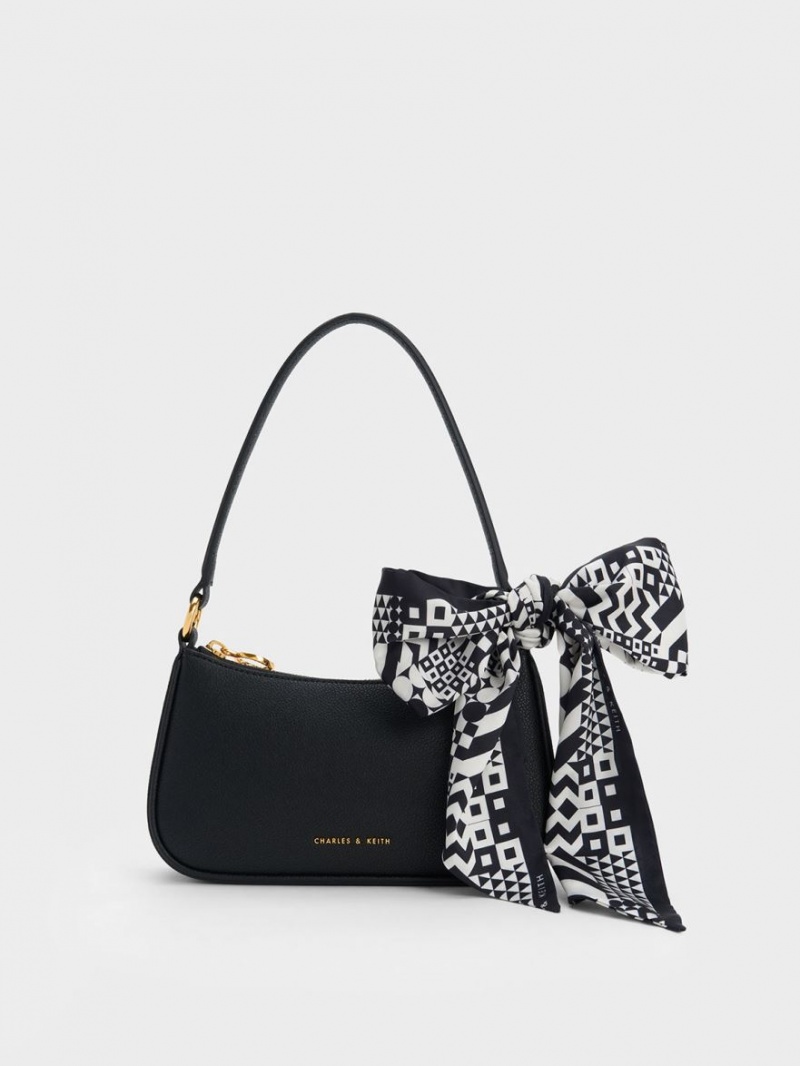 τσάντεσ ώμου Charles And Keith Alcott Scarf Chain-Link μαυρα | 39420-GDYC
