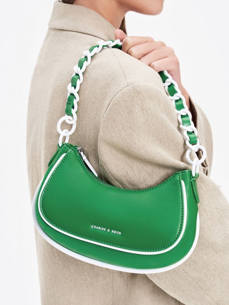 τσάντεσ ώμου Charles And Keith Alouette Curved πρασινο | 74983-VULQ
