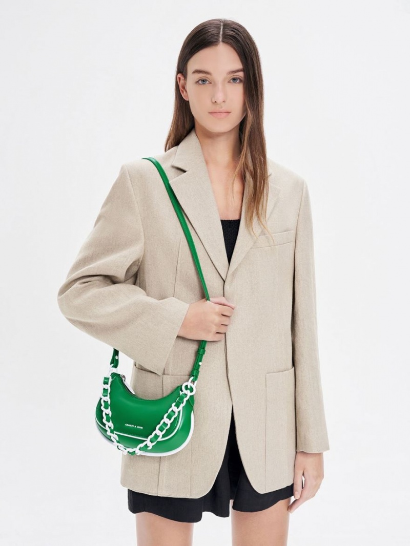 τσάντεσ ώμου Charles And Keith Alouette Curved πρασινο | 74983-VULQ