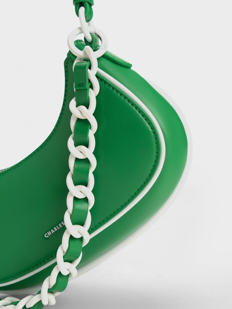 τσάντεσ ώμου Charles And Keith Alouette Curved πρασινο | 74983-VULQ