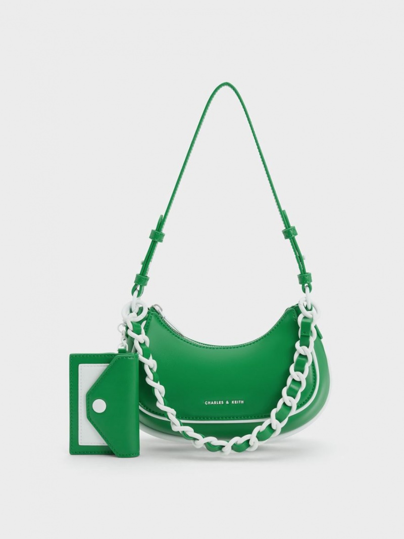 τσάντεσ ώμου Charles And Keith Alouette Curved πρασινο | 74983-VULQ
