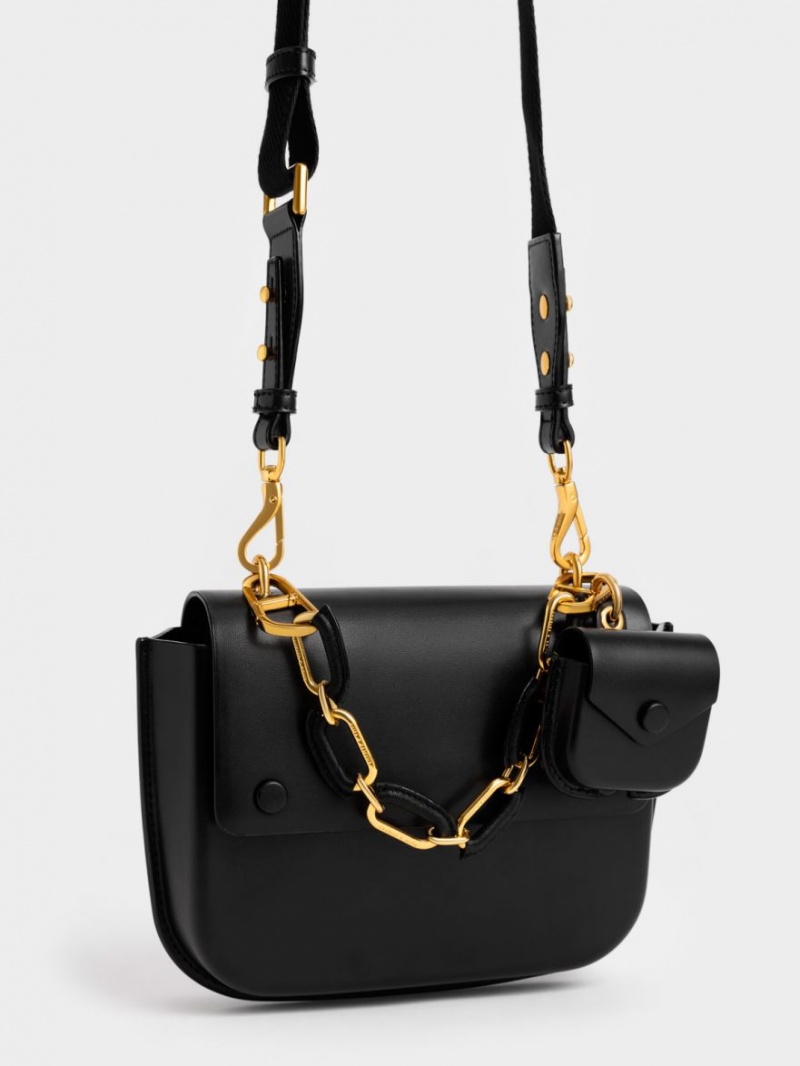 τσαντα χειροσ Charles And Keith Amber Chain Handle Push-Lock μαυρα | 01549-NJKC