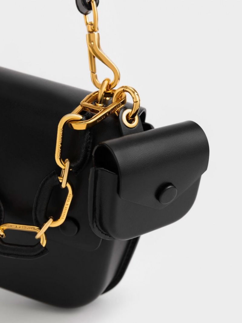 τσαντα χειροσ Charles And Keith Amber Chain Handle Push-Lock μαυρα | 01549-NJKC