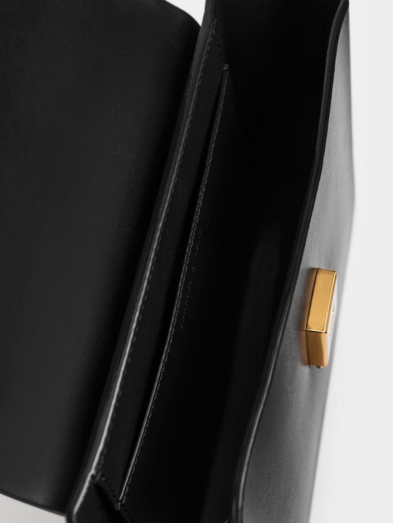 τσαντα χειροσ Charles And Keith Amber Chain Handle Push-Lock μαυρα | 01549-NJKC