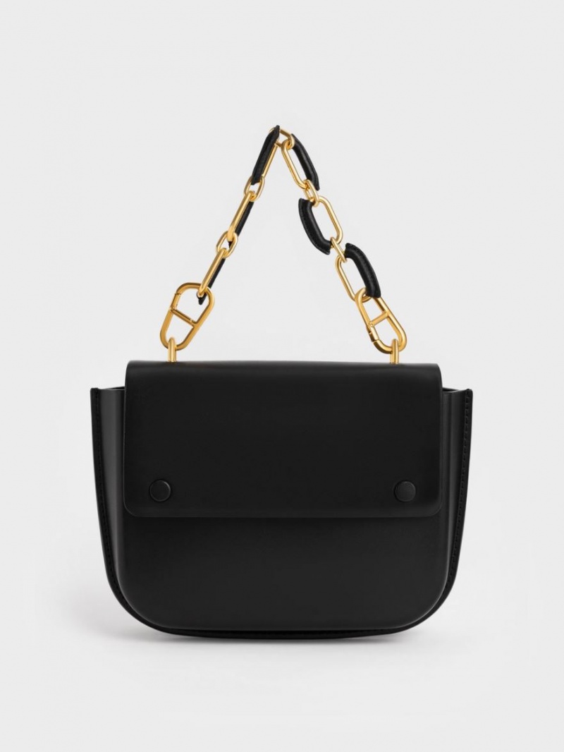 τσαντα χειροσ Charles And Keith Amber Chain Handle Push-Lock μαυρα | 01549-NJKC