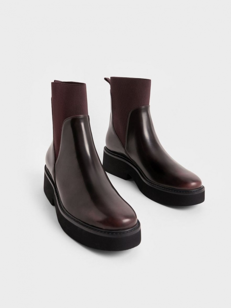 Μπότες Κάλτσες Charles And Keith Ankle μπορντο | 39718-NOCT