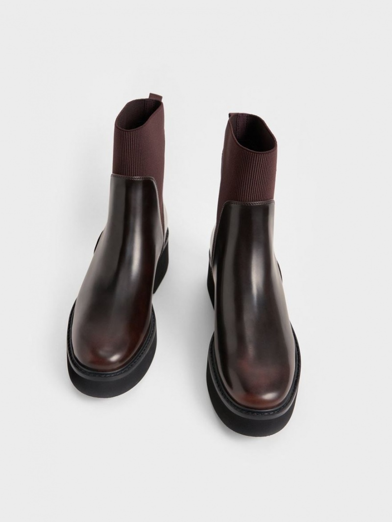 Μπότες Κάλτσες Charles And Keith Ankle μπορντο | 39718-NOCT