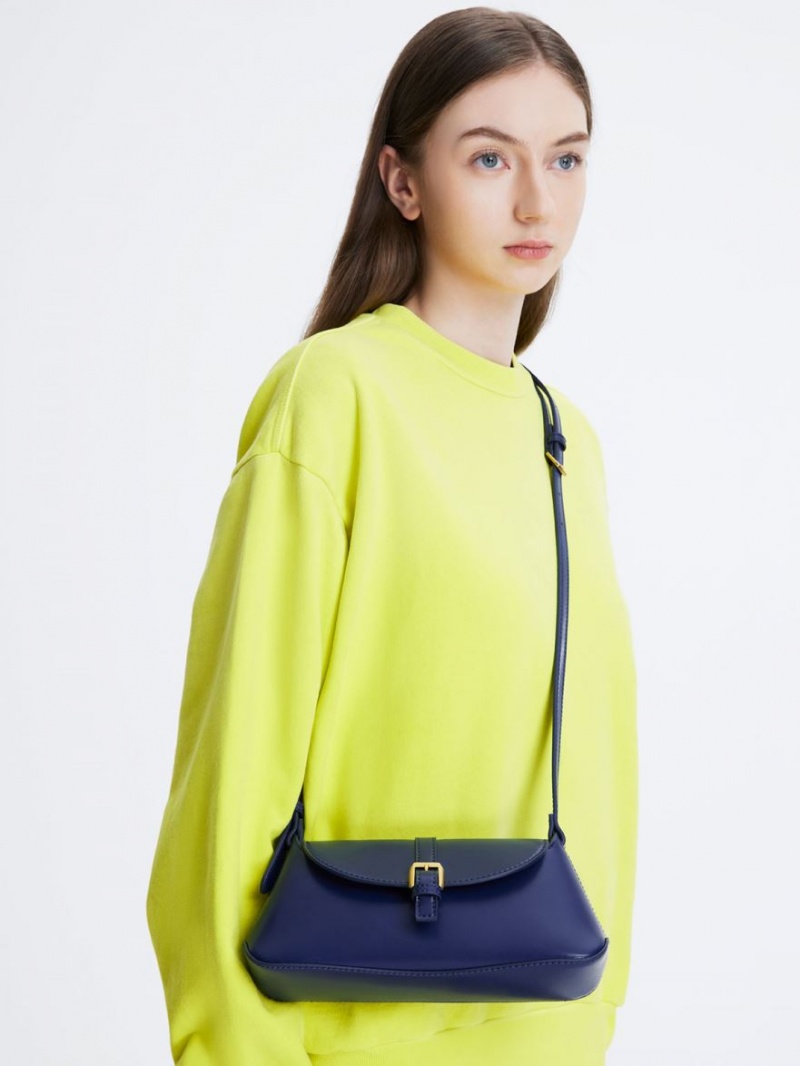 τσάντεσ ώμου Charles And Keith Annelise Double Belted σκουρο μπλε | 05817-IMFS