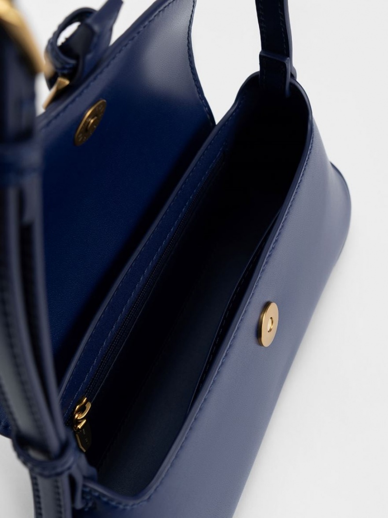 τσάντεσ ώμου Charles And Keith Annelise Double Belted σκουρο μπλε | 05817-IMFS