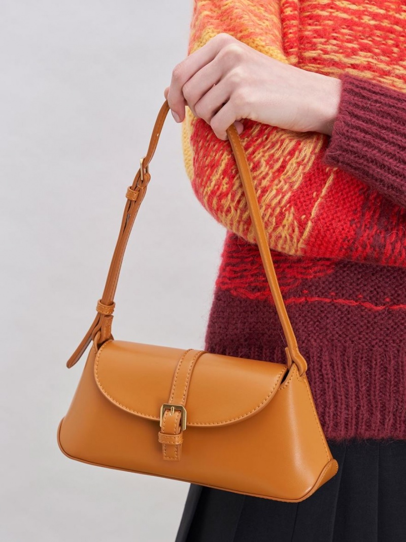 τσάντεσ ώμου Charles And Keith Annelise Double Belted πορτοκαλι | 52768-PGEN