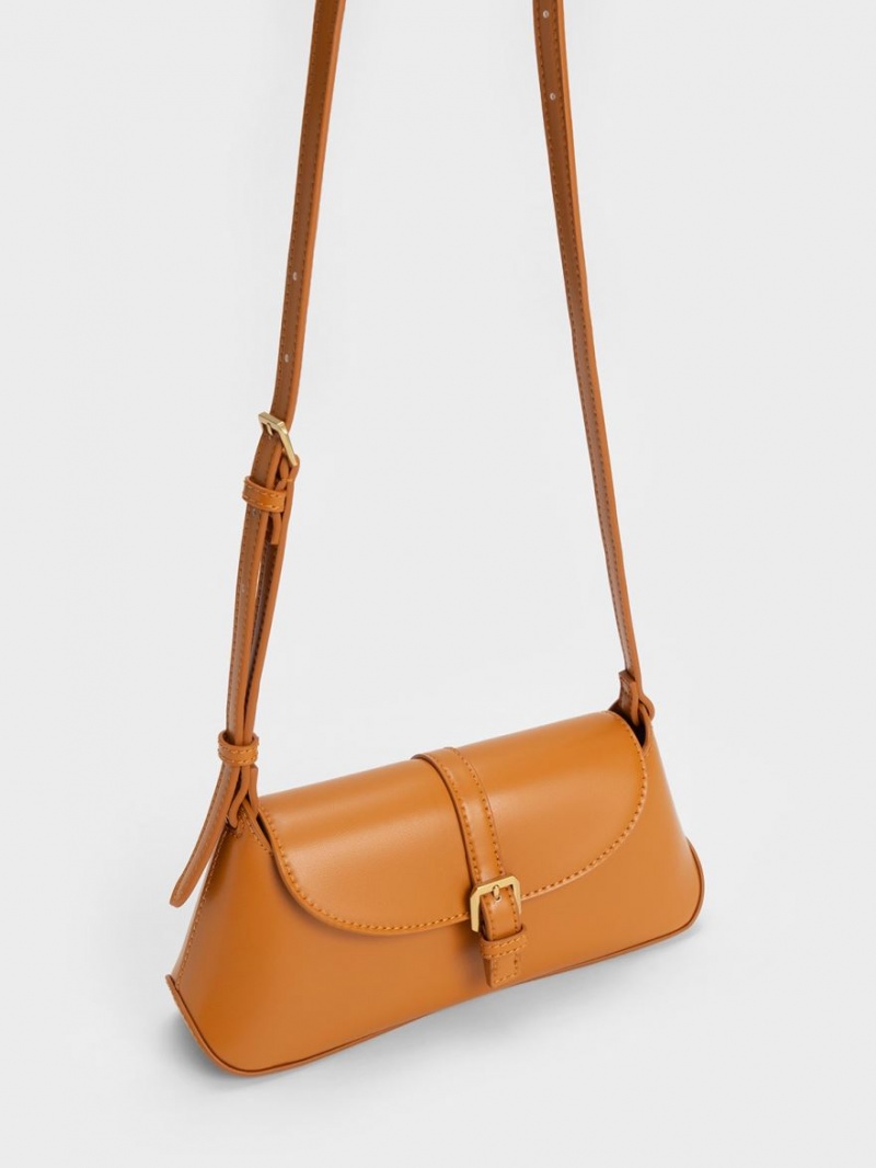 τσάντεσ ώμου Charles And Keith Annelise Double Belted πορτοκαλι | 52768-PGEN