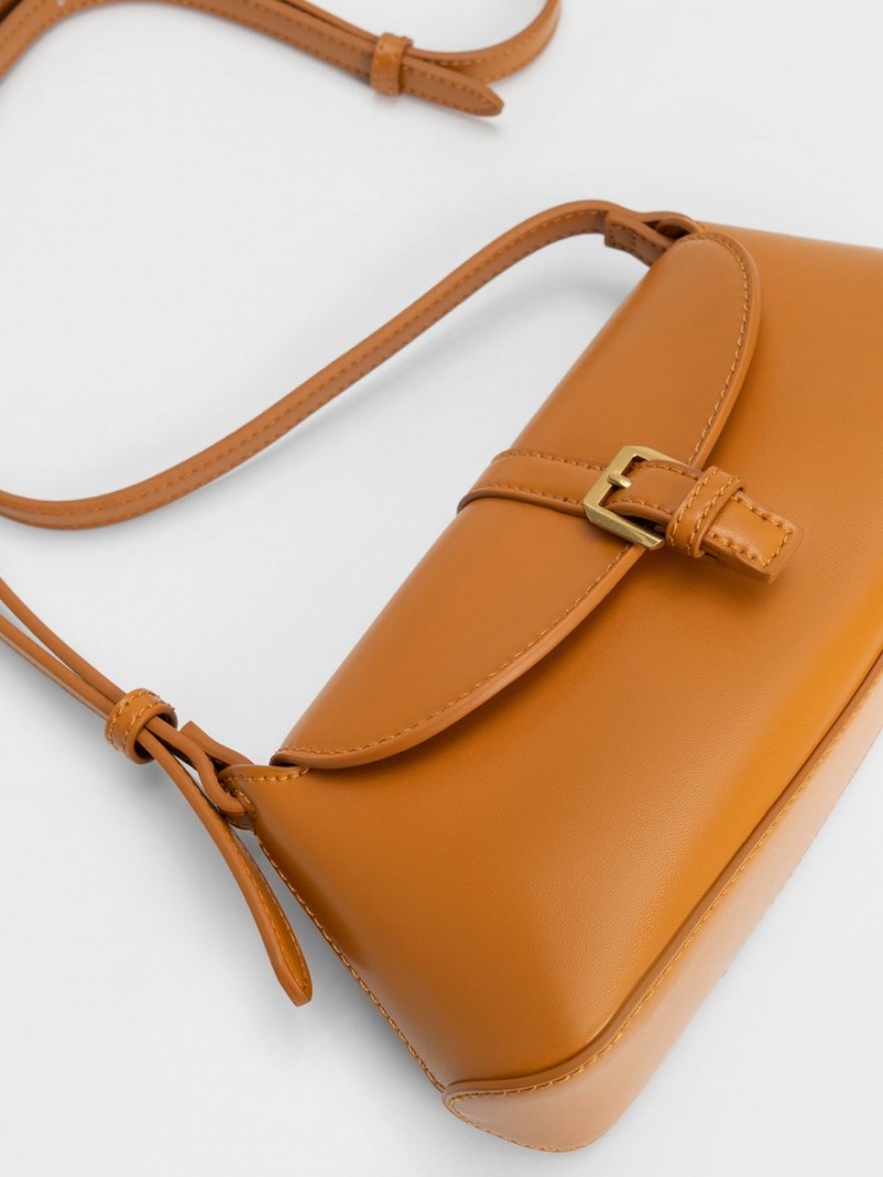 τσάντεσ ώμου Charles And Keith Annelise Double Belted πορτοκαλι | 52768-PGEN
