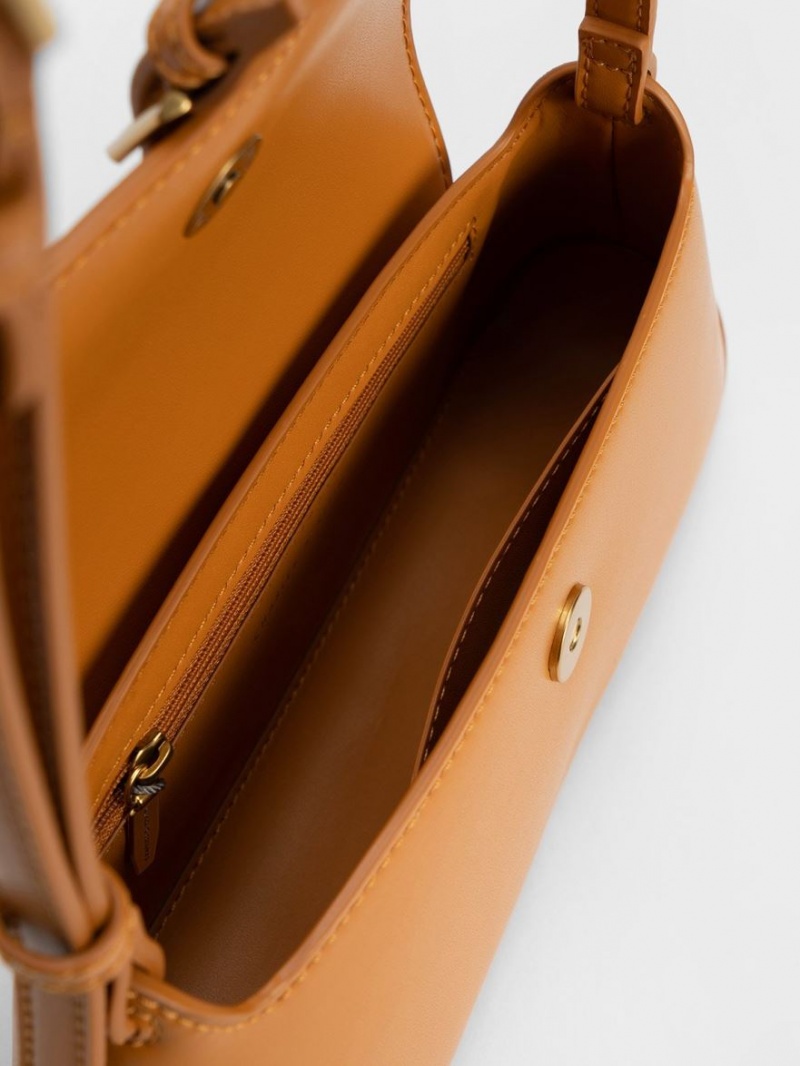 τσάντεσ ώμου Charles And Keith Annelise Double Belted πορτοκαλι | 52768-PGEN