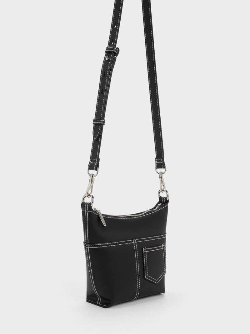 τσάντεσ ώμου Charles And Keith Anthea Contrast-Trim μαυρα | 74318-WOXN