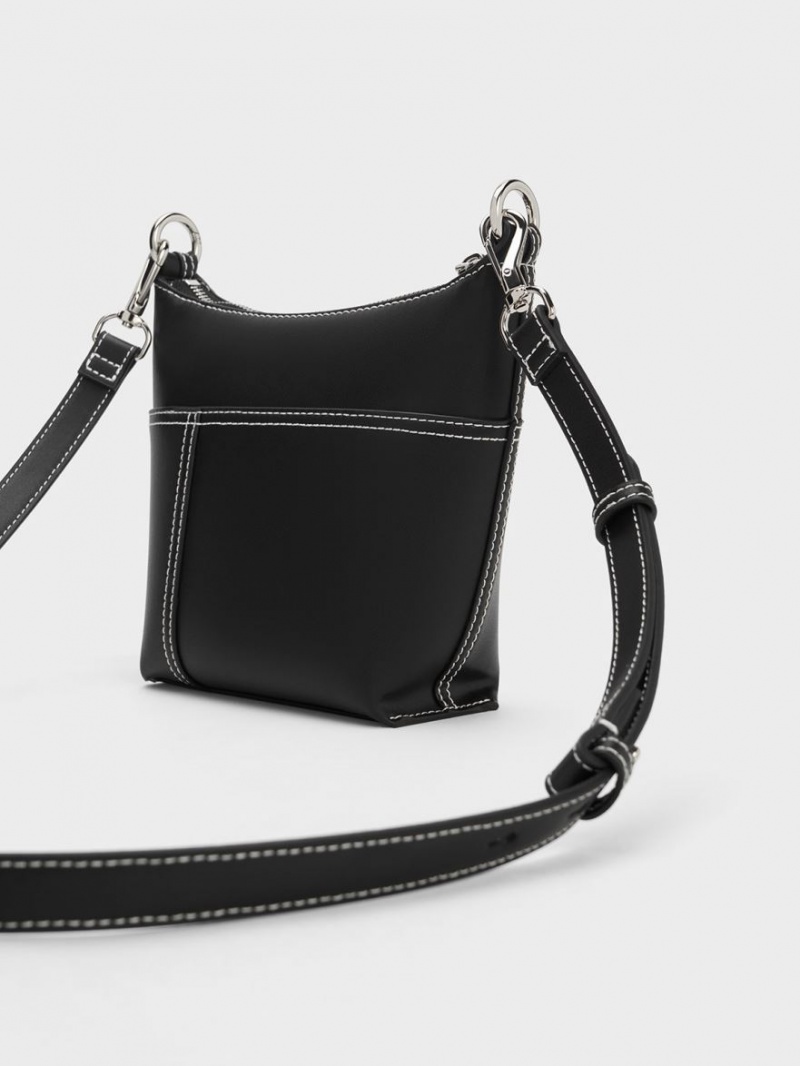 τσάντεσ ώμου Charles And Keith Anthea Contrast-Trim μαυρα | 74318-WOXN