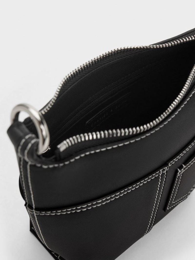 τσάντεσ ώμου Charles And Keith Anthea Contrast-Trim μαυρα | 74318-WOXN