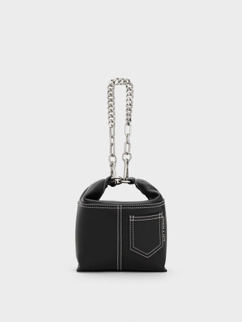 τσάντεσ ώμου Charles And Keith Anthea Contrast-Trim μαυρα | 74318-WOXN