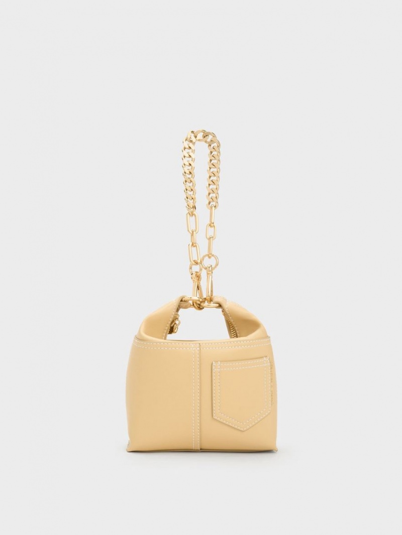 τσάντεσ ώμου Charles And Keith Anthea Contrast-Trim Μπεζ | 76089-UJNF