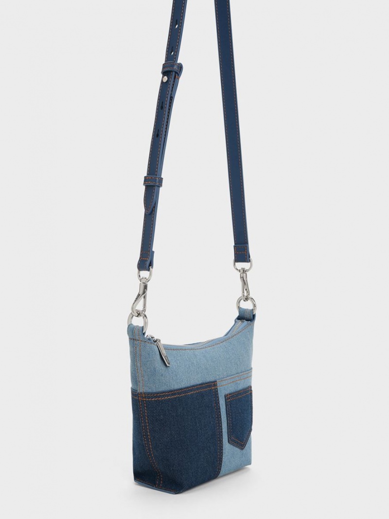 τσάντεσ ώμου Charles And Keith Anthea Denim Contrast-Trim μπλε | 56142-WPCT