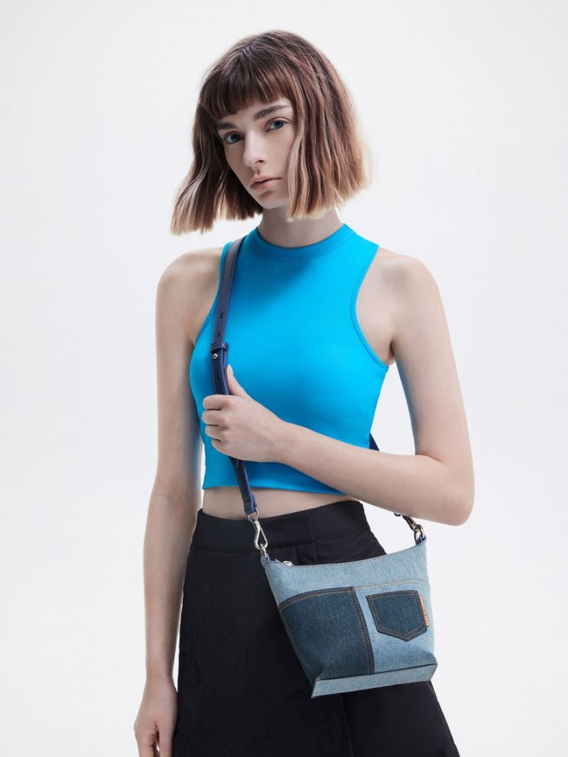 τσάντεσ ώμου Charles And Keith Anthea Denim Contrast-Trim μπλε | 56142-WPCT