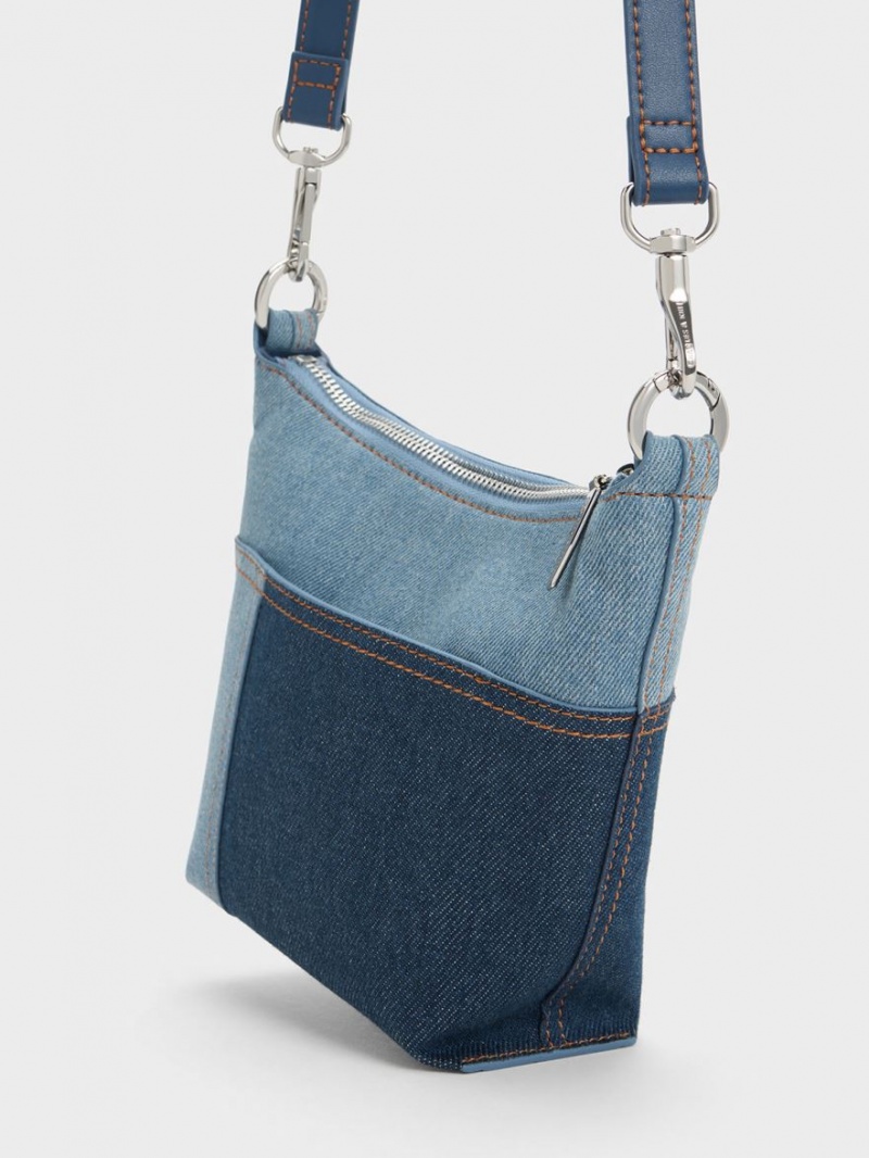 τσάντεσ ώμου Charles And Keith Anthea Denim Contrast-Trim μπλε | 56142-WPCT