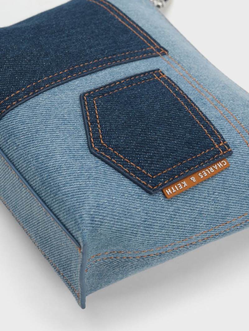 τσάντεσ ώμου Charles And Keith Anthea Denim Contrast-Trim μπλε | 56142-WPCT
