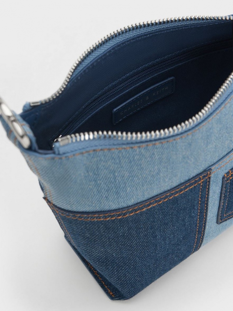 τσάντεσ ώμου Charles And Keith Anthea Denim Contrast-Trim μπλε | 56142-WPCT
