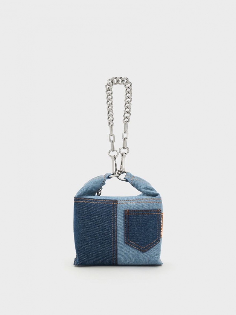 τσάντεσ ώμου Charles And Keith Anthea Denim Contrast-Trim μπλε | 56142-WPCT
