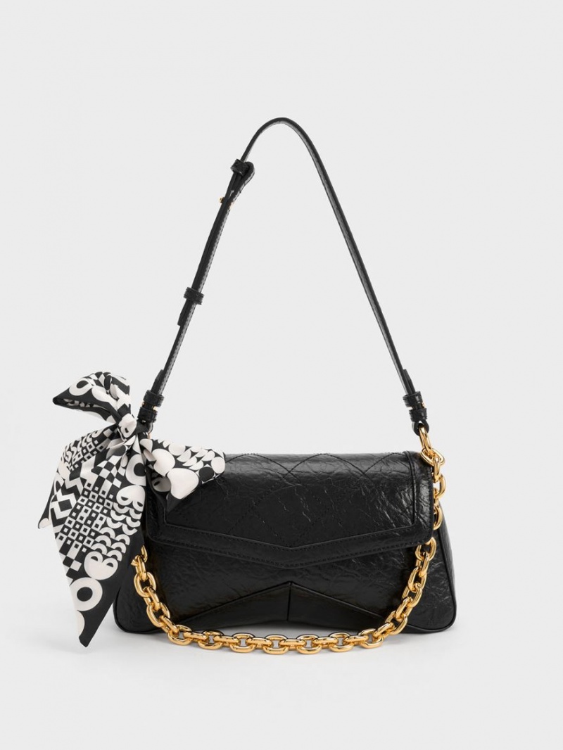 τσάντεσ ώμου Charles And Keith Arley Scarf Chain-Link Trapeze μαυρα | 75486-UVSR