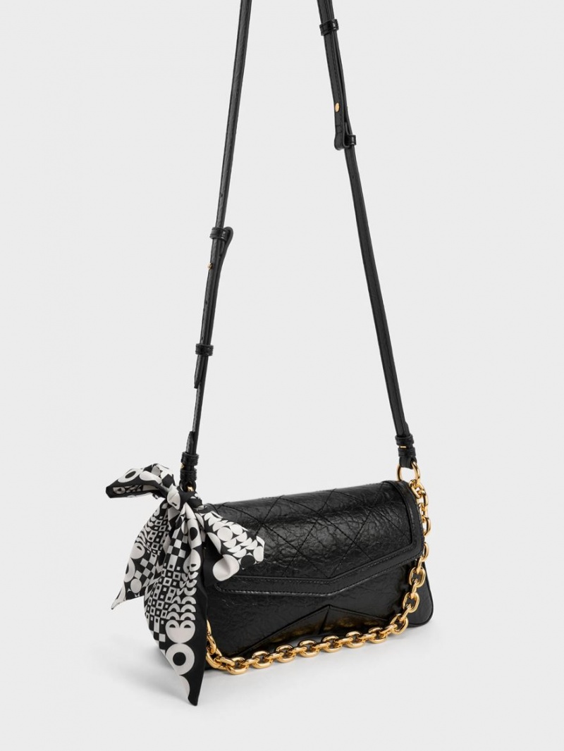 τσάντεσ ώμου Charles And Keith Arley Scarf Chain-Link Trapeze μαυρα | 75486-UVSR