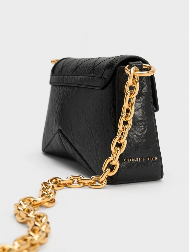 τσάντεσ ώμου Charles And Keith Arley Scarf Chain-Link Trapeze μαυρα | 75486-UVSR