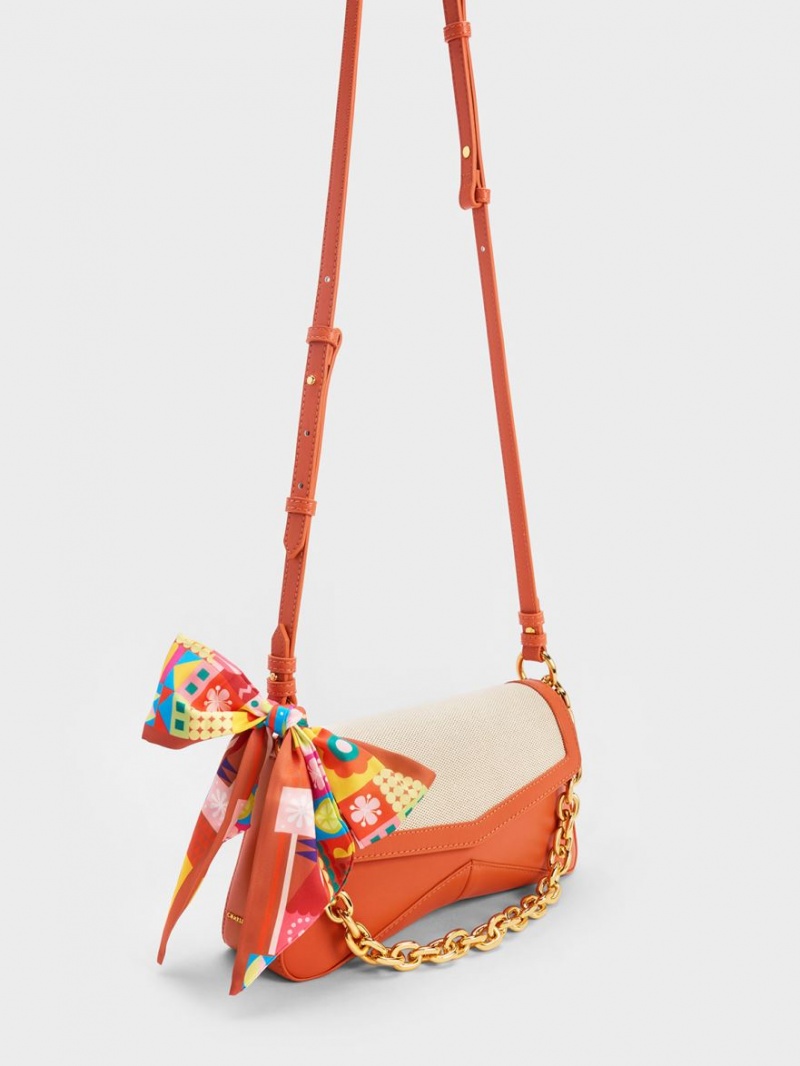 τσάντεσ ώμου Charles And Keith Arley καμβα Chain-Link Trapeze πορτοκαλι | 19405-RTOZ