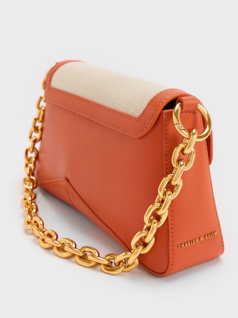 τσάντεσ ώμου Charles And Keith Arley καμβα Chain-Link Trapeze πορτοκαλι | 19405-RTOZ