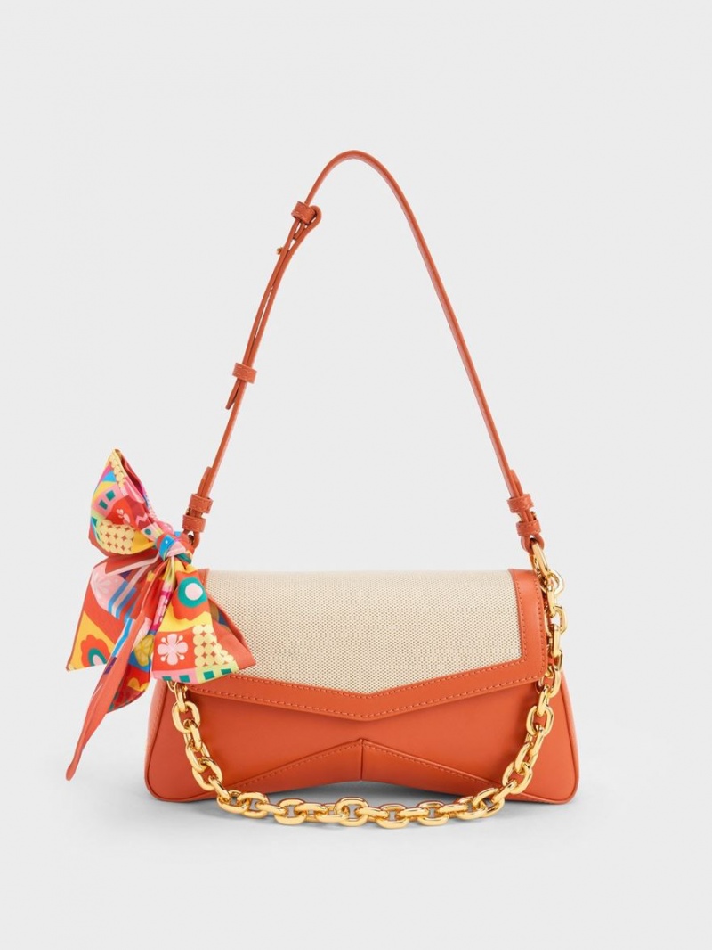 τσάντεσ ώμου Charles And Keith Arley καμβα Chain-Link Trapeze πορτοκαλι | 19405-RTOZ