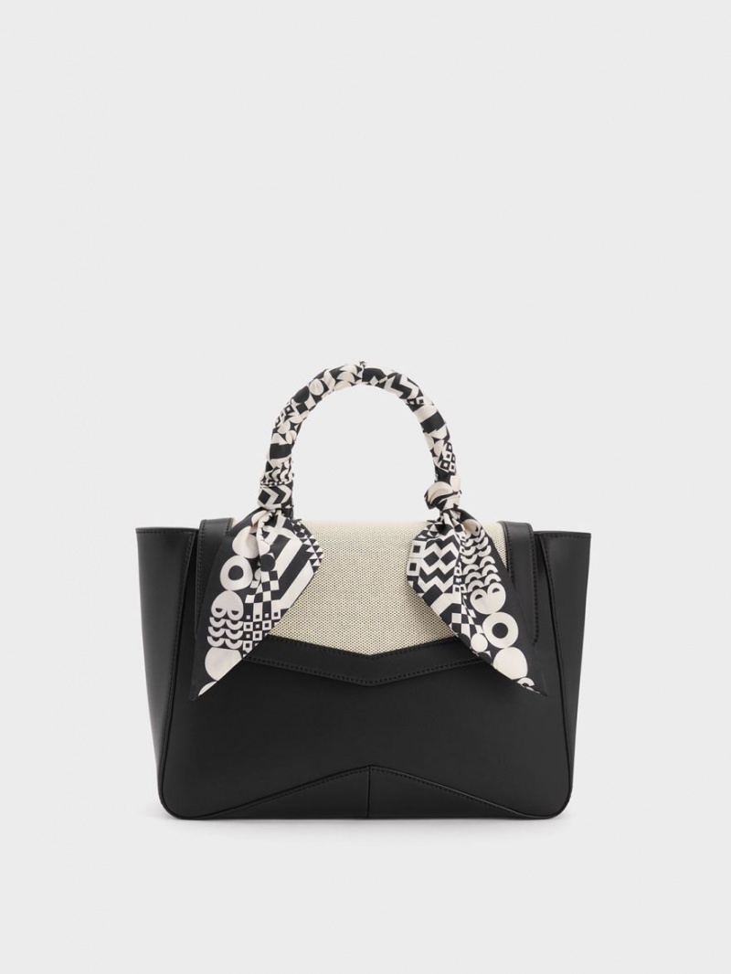 τσαντα χειροσ Charles And Keith Arley καμβα Scarf-Wrapped Top μαυρα | 31756-QMUC