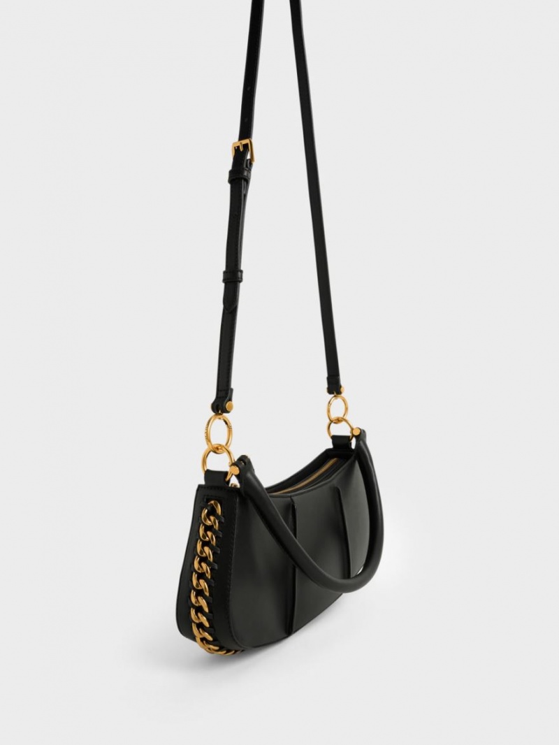 τσάντεσ ώμου Charles And Keith Arlys Curved μαυρα | 01835-AMNL