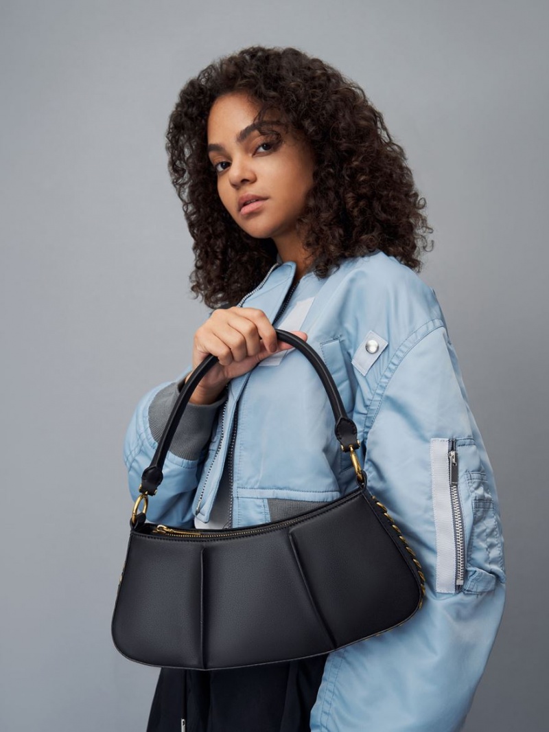 τσάντεσ ώμου Charles And Keith Arlys Curved μαυρα | 01835-AMNL