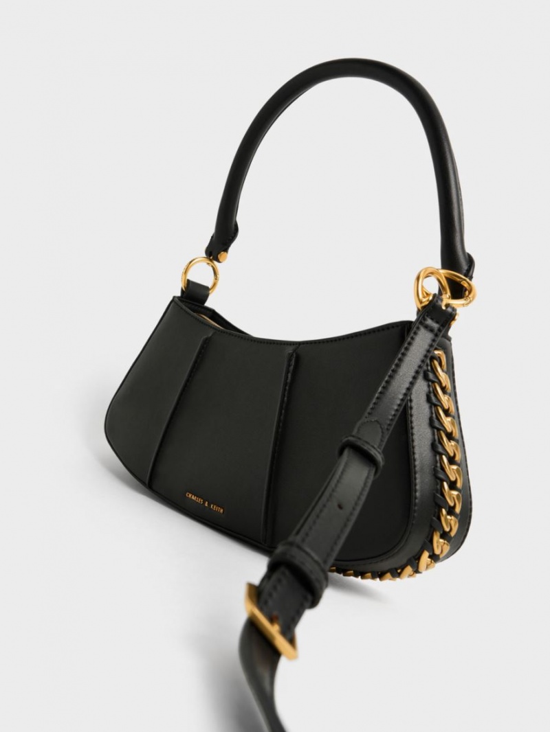 τσάντεσ ώμου Charles And Keith Arlys Curved μαυρα | 01835-AMNL