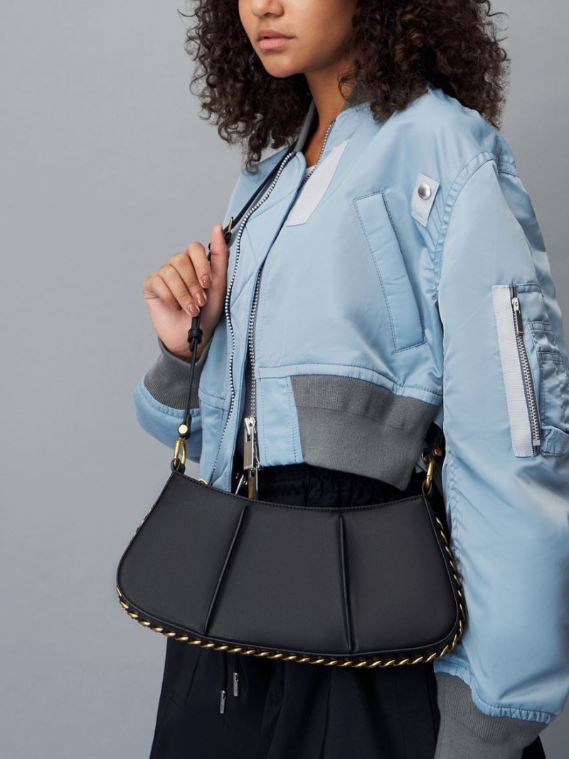 τσάντεσ ώμου Charles And Keith Arlys Curved μαυρα | 01835-AMNL