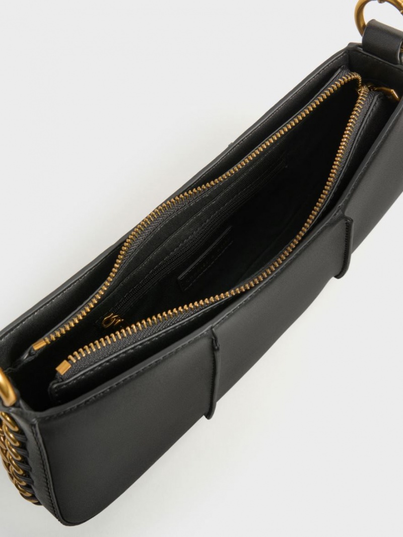 τσάντεσ ώμου Charles And Keith Arlys Curved μαυρα | 01835-AMNL