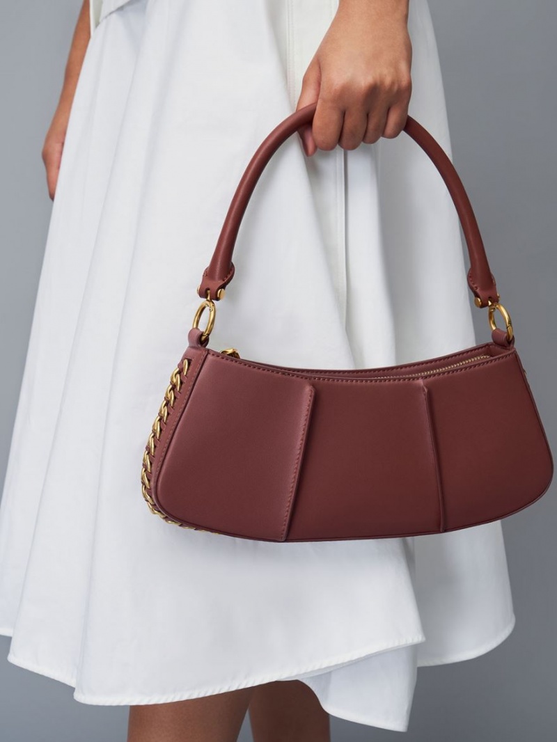 τσάντεσ ώμου Charles And Keith Arlys Curved σοκολάτα | 91572-AXSZ