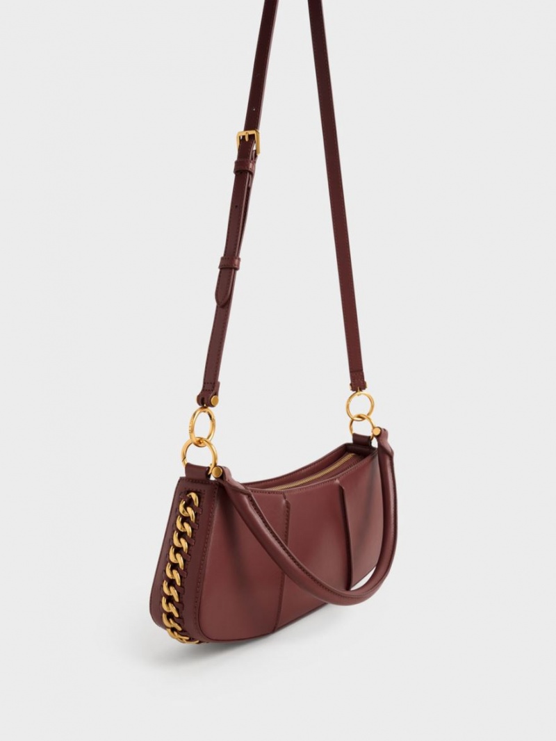 τσάντεσ ώμου Charles And Keith Arlys Curved σοκολάτα | 91572-AXSZ