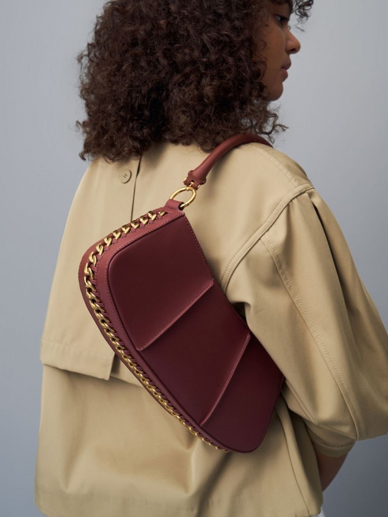 τσάντεσ ώμου Charles And Keith Arlys Curved σοκολάτα | 91572-AXSZ